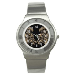 Animalsangry Male Lions Conflict Stainless Steel Watch