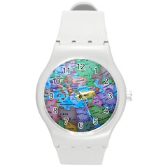 Globe World Map Maps Europe Round Plastic Sport Watch (m)