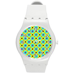 Abstract Pattern Tiles Square Design Modern Round Plastic Sport Watch (m)