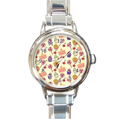 Food Illustration Cupcake Pattern Lollipop Round Italian Charm Watch by Amaryn4rt