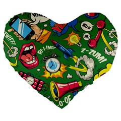 Cartoon Pattern Large 19  Premium Flano Heart Shape Cushions by designsbymallika