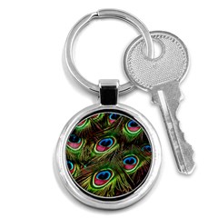 Peacock Feathers Color Plumage Key Chain (round) by Celenk