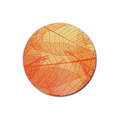 Orange Leaf Texture Pattern Rubber Coaster (round) by Ravend