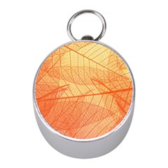 Orange Leaf Texture Pattern Mini Silver Compasses by Ravend