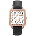 Cute Cat Kitten Animal Design Pattern Rose Gold Leather Watch  Front