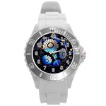 Illustration Tech Galaxy Robot Bot Science Round Plastic Sport Watch (L) Front