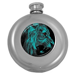 Angry Male Lion Predator Carnivore Round Hip Flask (5 Oz) by Jancukart