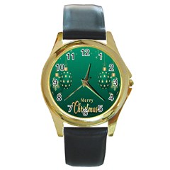 Merry Christmas Holiday Round Gold Metal Watch by artworkshop