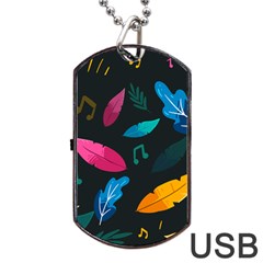 Illustrations Background Pattern Leaves Leaf Nature Texture Dog Tag Usb Flash (two Sides) by Ravend