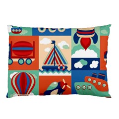 Toy Transport Cartoon Seamless-pattern-with-airplane-aerostat-sail Yacht Vector Illustration Pillow Case by Jancukart