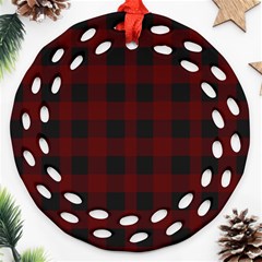 Dark Red Classic Plaids Ornament (round Filigree) by ConteMonfrey