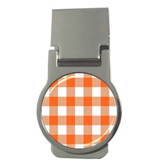 Orange And White Plaids Money Clips (round) 