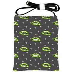 Green Vampire Mouth - Halloween Modern Decor Shoulder Sling Bag by ConteMonfrey