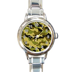 Army Camouflage Texture Round Italian Charm Watch by nateshop