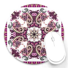 Multicolored Pattern Illustration Purple Peacock Round Mousepads