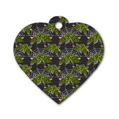 Halloween - Green Roses On Spider Web  Dog Tag Heart (one Side) by ConteMonfrey