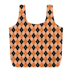 Halloween Inspired Black Orange Diagonal Plaids Full Print Recycle Bag (l) by ConteMonfrey