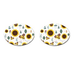 Nature Honeybee Sunflower Leaves Leaf Seamless Background Cufflinks (oval)