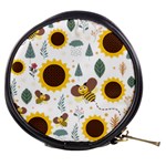 Nature Honeybee Sunflower Leaves Leaf Seamless Background Mini Makeup Bag Front