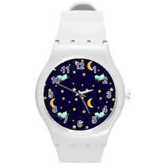 Seamless Pastel Wallpaper Animal Round Plastic Sport Watch (m) by Ravend