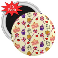 Cupcake Pattern Lollipop 3  Magnets (10 Pack)  by Ravend