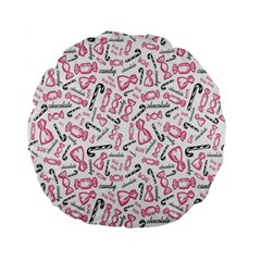 Candy Pink Black-cute Sweat Standard 15  Premium Flano Round Cushions