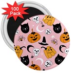 Pumpkin Cat Pattern Skull 3  Magnets (100 pack) Front