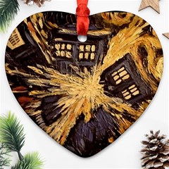 Brown And Black Abstract Painting Doctor Who Tardis Vincent Van Gogh Ornament (heart) by danenraven