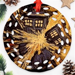 Brown And Black Abstract Painting Doctor Who Tardis Vincent Van Gogh Round Filigree Ornament (two Sides) by danenraven