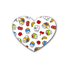 Illustration Vector Fruit Animal Cartoon Pattern Rubber Heart Coaster (4 Pack) by Wegoenart