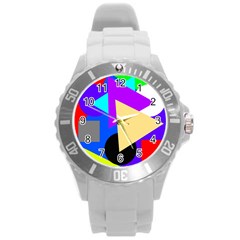 Shape Colorful Creativity Abstract Pattern Round Plastic Sport Watch (l)