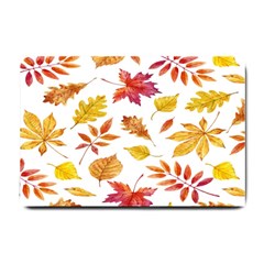 Watercolor-autumn-leaves-pattern-vector Small Doormat by nateshop