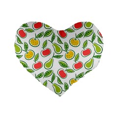 Fruit Fruits Food Illustration Background Pattern Standard 16  Premium Heart Shape Cushions by Ravend