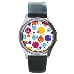 Background Polka Dot Round Metal Watch by Ravend