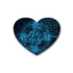 Network Circuit Board Trace Rubber Heart Coaster (4 Pack) by Ravend