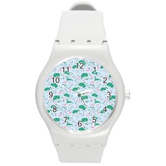 Flower Pattern Wallpaper Seamless Round Plastic Sport Watch (m) by Ravend