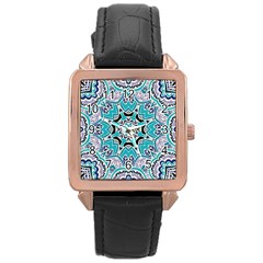 Blue Shades Mandala   Rose Gold Leather Watch  by ConteMonfrey