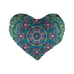 Green, Blue And Pink Mandala  Standard 16  Premium Flano Heart Shape Cushions