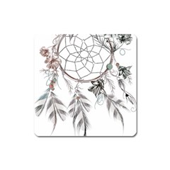 Dreamcatcher Feather Flower Illustration Art Square Magnet by danenraven