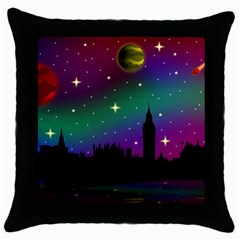 Illustration Clock Asteroid Comet Galaxy Throw Pillow Case (black) by Wegoenart