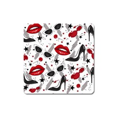 Red Lips Black Heels Pattern Square Magnet