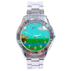 Frog Log Stream River Wallpaper Stainless Steel Analogue Watch by Ravend