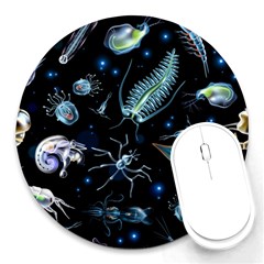 Colorful Abstract Pattern Consisting Glowing Lights Luminescent Images Marine Plankton Dark Round Mousepad by Ravend