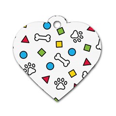 Dog Paw Seamless Pattern Footprint Bone Dog Tag Heart (two Sides)