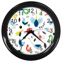 Vector-set-isolates-with-cute-birds-scandinavian-style Wall Clock (black)