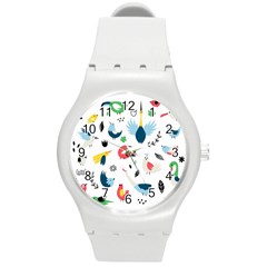 Vector-set-isolates-with-cute-birds-scandinavian-style Round Plastic Sport Watch (m)