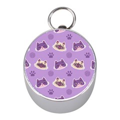 Cute-colorful-cat-kitten-with-paw-yarn-ball-seamless-pattern Mini Silver Compasses