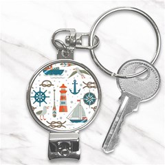 Nautical-elements-pattern-background Nail Clippers Key Chain