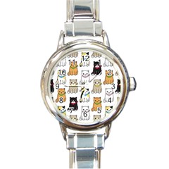 Cat-kitten-seamless-pattern Round Italian Charm Watch