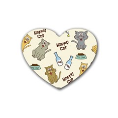 Happy-cats-pattern-background Rubber Heart Coaster (4 Pack)